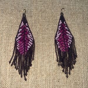 Elegant Pink and Purple Hand Beaded Earrings
